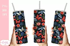 Embroidery floral tumbler wrap PNG for sublimation Product Image 3