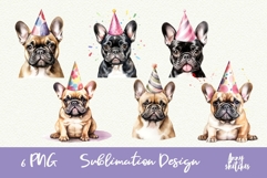 6 French Bulldog Birthday Party Hat Watercolor Clipart PNG Product Image 1