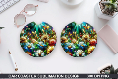 Flower Car Coaster Sublimation| Summer Coaster PNG Design Product Image 1