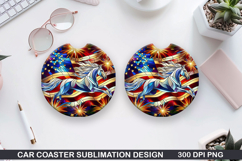 Unicorn Car Coaster Sublimation, 4th Of July Coaster PNG Product Image 1