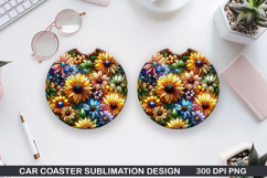 Flower Car coaster sublimation, Summer Coaster PNG Design Product Image 1