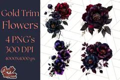 Gothic Floral PNG, Dark Aesthetic Flowers Clipart Print Product Image 1
