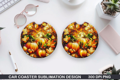 Pumpkin Car Coaster Sublimation| Halloween Coaster PNG Product Image 1