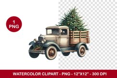 png watercolor clipart - christmas tree truck Product Image 1