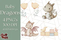 Watercolor Baby Dragon Clipart, Cute Nursery Fantasy PNG Product Image 1