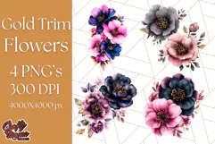 Gothic Floral PNG, Dark Aesthetic Flowers Clipart Print Product Image 1