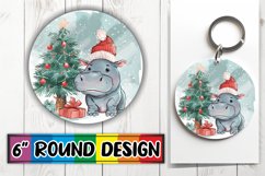 Holiday Cute Animals Watercolor Round Design Keychain Product Image 1