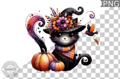 Halloween Cat Flowers Sublimation - Clipart PNG Design Product Image 1