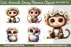 Cute Animals Daisy Flowers Clipart PNG Product Image 1