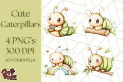 Cute Caterpillar Clipart PNG, Spring Bug Illustrations Product Image 1