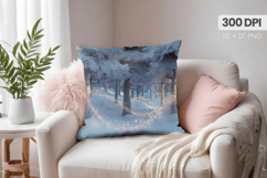 Winter Christmas Wonderland PNG Pillow, Winter Pillow Design Product Image 1