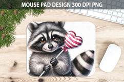Watercolor Raccoon Mouse Pad Sublimation - Valentines Png Product Image 1