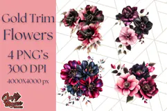 Gothic Floral PNG, Dark Aesthetic Flowers Clipart Print Product Image 1