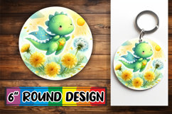 Cheerful Circle Keychains Design PNG, Cute Dino Product Image 1