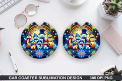 Snowman Car Coaster Sublimation|Christmas Coaster PNG Design Product Image 1
