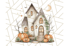 Watercolor Halloween Cottage Clipart, Ghosts &amp; Pumpkins Png Product Image 2