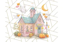 Pastel Halloween Town PNG Clipart, Spooky Shops & Homes Png Product Image 2
