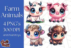 Farm Animals Kawaii Clipart PNG, Cute Barnyard Animal Product Image 1