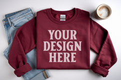 Cardinal Red Gildan 18000 Folded Flat Lay Mockups Product Image 1