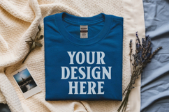 Carolina Blue Gildan 5000 Flat Lay Tshirt Mockup, G5000 mock Product Image 1