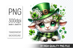 St. Patrick’s Day Sheep with Hat Clipart, Shamrocks PNG Product Image 1