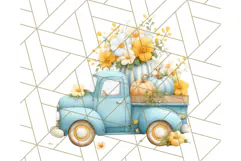 Vintage Truck Pumpkin and Fall Flowers PNG Clipart, Autumn Product Image 2