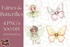 Pastel Fairies and Butterflies PNG, Spring Fantasy Clipart Product Image 1