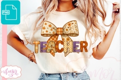 Coquette Teacher Sublimation design PNG| Fall shirt PNG Product Image 1