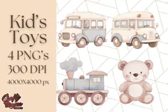 Kid’s Toy Clipart, Nursery Decor Png, Trucks, Rockets, Cars Product Image 1