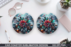 Flowers Car Coaster Sublimation|Christmas Coaster PNG Design Product Image 1