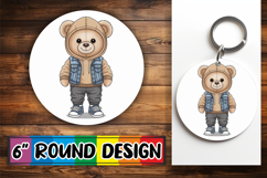 Bright Circle Keychain Design PNG, Teddy Bear Product Image 1
