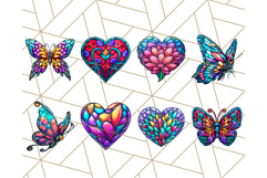 Stained Glass Hearts and Butterflies Clipart PNG Product Image 2