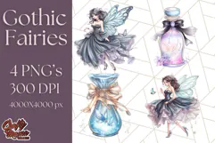 Gothic Fairy & Potion Clipart, Dark Fantasy PNG Printable Product Image 1