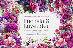 Fuchsia &amp; Lavender Watercolor Clipart Flowers PNG Product Image 1