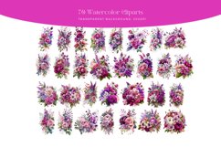 Fuchsia &amp; Lavender Watercolor Clipart Flowers PNG Product Image 2