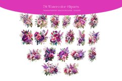 Fuchsia &amp; Lavender Watercolor Clipart Flowers PNG Product Image 3