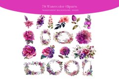 Fuchsia &amp; Lavender Watercolor Clipart Flowers PNG Product Image 4