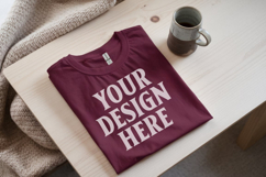 Gildan 64000 Maroon Folded Tshirt Mockup Product Image 1