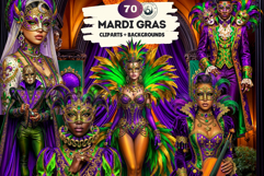Mardi Gras Carnival Masquerade Cliparts and Backgrounds Product Image 1