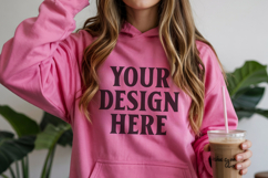 Pink Gildan 18500 Hoodie Sweatshirt Mockup, Unisex Hoodie Product Image 1
