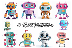 70 Robot Kawaii Characters Illustration Sticker Ideas JPG Product Image 1