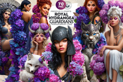 Royal Hydrangea Guardians Fantasy Warrior and Floral Graphic Product Image 1