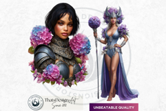 Royal Hydrangea Guardians Fantasy Warrior and Floral Graphic Product Image 6