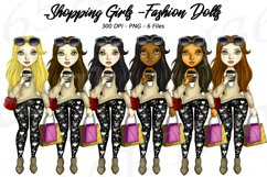 Shopping Girls Clipart, Fashion Girls Illustrations, PNG Product Image 1