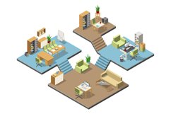 Different isometric modern offices with furniture. Several f Product Image 1