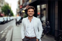 Confident young businessman smiling on city street Product Image 1