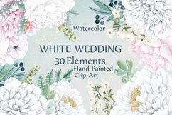 Watercolor white peony flowers clipart Product Image 1