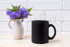 Black coffee mug mockup with blue Ageratum in pitcher Product Image 3