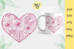 Silhouette of heart with zentangle flowers. Love zentangle Product Image 1