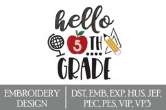 Hello Fifth Grade Machine Embroidery Design Product Image 1